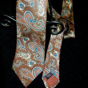 100% Silk Designer Tie Slim Brown/Tan Paisley